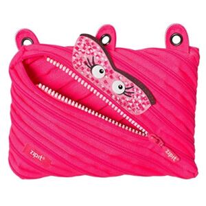 ZIPIT Monstar 3-Ring Binder Pencil Pouch, Large Capacity Pen Case for Kids, Made of One Long Zipper! (Pink)