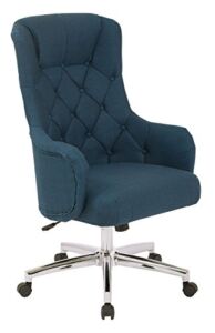 OSP Home Furnishings Ariel Tufted High Back Desk Chair with Wraparound Arms and Chrome Base, Klein Azure
