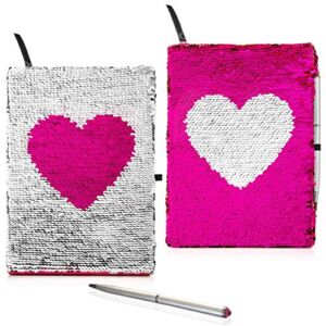 Journal for Girls with Pen | Reversible Sequin Heart Diary | Perfect Notebook for Girls