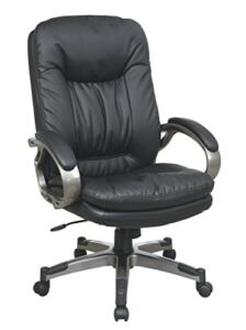 Office Star Bonded Leather Seat and Back Executives Chair with Fixed Arms and Silver Coated Accents, Black