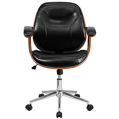 Flash Furniture Mid-Back Black LeatherSoft Executive Ergonomic Wood Swivel Office Chair with Arms | The Storepaperoomates Retail Market - Fast Affordable Shopping