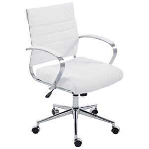 EdgeMod Tremaine Mid Century Modern Office Chair Faux PU Leather, Adjustable Height Tilt and Swivel, Chrome Legs, White