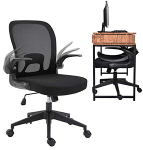 URRED Ergonomic Office Chair Mesh with Foldable Backrest, Mesh Home Office Computer Task Desk Chairs with Adjustable Arms and 360 Degree Universal Wheels (Black)