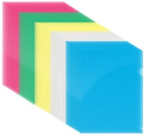 Poly Project Pockets, 50 Pack, Plastic File Jacket Sleeves for Letter Size Paper, Assorted 5 Translucent Colors, by Better Office Products, Project Folder File Jackets, 9″ x 11.5″, 50 Pack