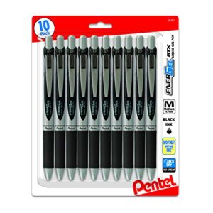Pentel Energel 0.7 MM RTX Retractable Deluxe Liquid Gel Pen, Bulk Pack Of 10 Black Ink Metal Pens, Medium Line, Metal Tip Premium Pentel Pens Great for Office, School & Home for Women & Men BL77BP10A