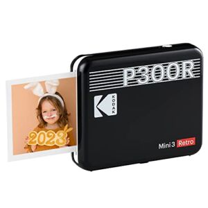 KODAK Mini 3 Retro 3×3” Portable Photo Printer, Compatible with iOS, Android & Bluetooth Devices, Real Photo: 4Pass Technology & Laminating Process, Print Photos – Black