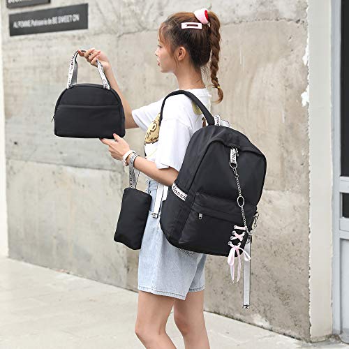 Hey Yoo School Backpack for Girls Women Children Kids Backpack School Bag Bookbag Set with Lunch Bag for Teen Girl (Black) | The Storepaperoomates Retail Market - Fast Affordable Shopping