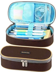 Homecube Pencil Case Big Capacity Waterproof Pencil Pouch Oxford Make-up Pen Case Durable Stationery Bag Pen Holder for Man & Women (Brown)