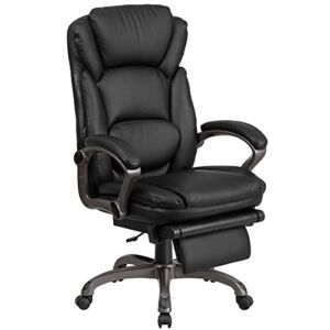 Flash Furniture High Back Black LeatherSoft Executive Reclining Ergonomic Swivel Office Chair with Outer Lumbar Cushion and Arms