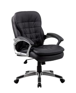Boss Office Products Executive Mid Back Pillow Top Chair in Black