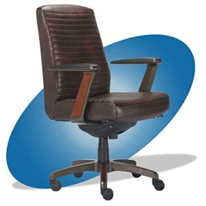 La-Z-Boy Emerson Modern Executive Office Chair with Rich Wood Inlay, Ergonomic High-Back Lumbar Support, Bonded Leather, Brown