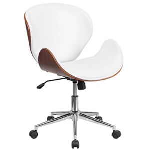 Flash Furniture Mid-Back Walnut Wood Conference Office Chair in White LeatherSoft