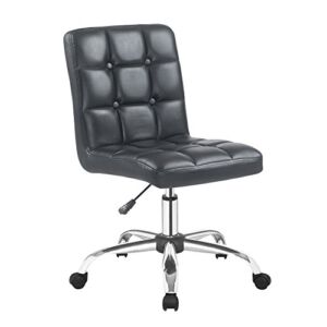 Porthos Home Parker Adjustable Chair with 360° Swivel, Roller Caster Wheels and Button Tufted PU Leather Upholstery