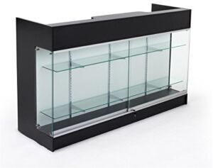 Displays2go Sales Counter with Glass Shelves, Tempered Glass, Laminated Particle Board, Locking Drawers – Black (MRCLSC72BK)