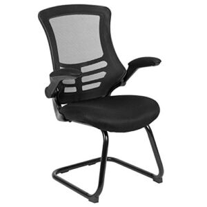 Flash Furniture Black Mesh Sled Base Side Reception Chair with Flip-Up Arms