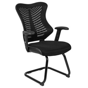 Flash Furniture Designer Black Mesh Sled Base Side Reception Chair with Adjustable Arms