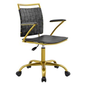 Modway Fuse Webbed Back Faux Leather and Gold Metal Adjustable Office Chair in Black