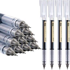 12 Pieces Rolling Ball Pens, Quick-Drying Ink 0.5 mm Extra Fine Point Pens Liquid Ink Pen Rollerball Pens (Black)