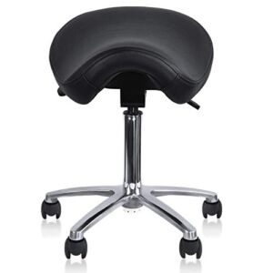 2xhome – Adjustable Backless Rolling Saddle Stool Chair with Wheels Support for Clinic Hospital (Saddle Black)