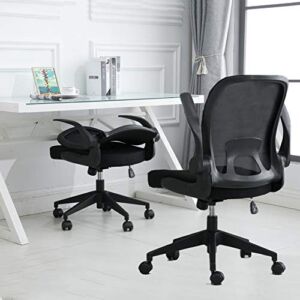 IPKIG Foldable Office Chair – Home Office Desk Chairs with Flip-Up Arms and Foldable Backrest, Mesh Computer Chair Foldable Executive Office Chair (Black)