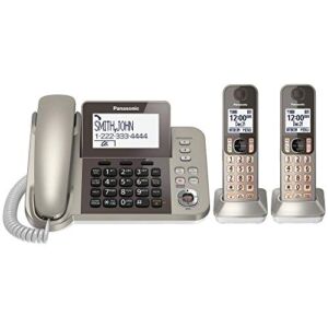 PANASONIC Corded / Cordless Phone System with Answering Machine and One Touch Call Blocking – 2 Handsets – KX-TGF352N (Champagne Gold)