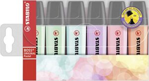 STABILO Highlighter BOSS ORIGINAL Pastel – Pack of 6 – 5 x assorted colours, 2 x mint green