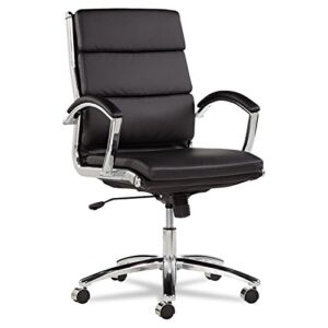 Alera NR4219 Neratoli Series Mid-Back Swivel/Tilt Chair, Black Soft Leather, Chrome Frame