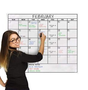 Dry Erase Laminated Jumbo Wall Calendar, Huge 24-inch by36-Inch Size, Monthly Planner for Home Office, Classroom, Large Date Boxes, Reusable Film, Never Folded, Includes 5 Markers, 8 Tacks. I Eraser