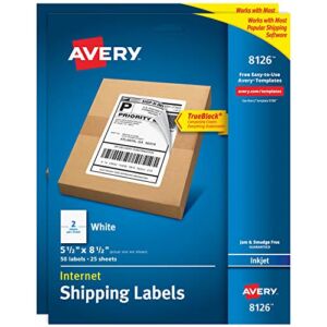 Avery Printable Shipping Labels, 5.5″ x 8.5″, White, 50 per Pack, 2 Packs, 100 Blank Mailing Labels (8126)