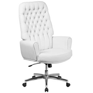 Flash Furniture High Back Traditional Tufted White LeatherSoft Executive Swivel Office Chair with Arms