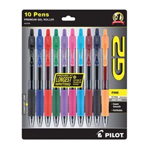 PILOT G2 Premium Refillable and Retractable Rolling Ball Gel Pens, Fine Point, Assorted Color Inks, 10-Pack (31236)