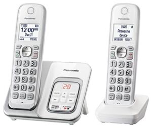 Panasonic DECT 6.0 Expandable Cordless Phone with Answering Machine and Smart Call Block – 2 Cordless Handsets – KX-TGD532W (White/Silver)