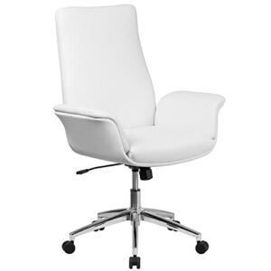 Flash Furniture Mid-Back White LeatherSoft Executive Swivel Office Chair with Flared Arms