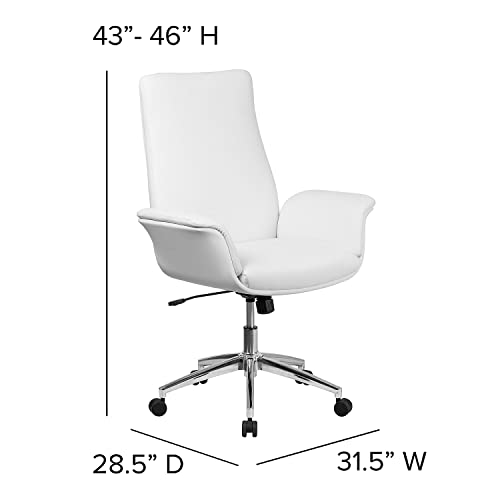 Flash Furniture Mid-Back White LeatherSoft Executive Swivel Office Chair with Flared Arms | The Storepaperoomates Retail Market - Fast Affordable Shopping