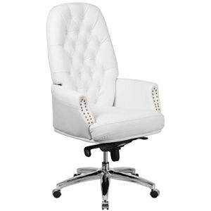 Flash Furniture High Back Traditional Tufted White LeatherSoft Multifunction Executive Swivel Ergonomic Office Chair with Arms