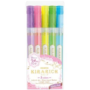 Zebra Glitter Highlighter, Kirarich, 5 Color Set (4901681512102)