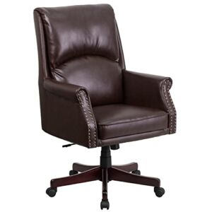 Flash Furniture High Back Pillow Back Brown LeatherSoft Executive Swivel Office Chair with Arms