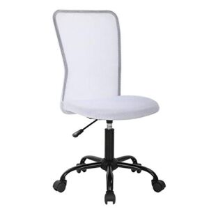 Simple Office Chairs Ergonomic Small Cute Mesh Office Chair, Armless Lumbar Support for Home Office Chair, Cheap Chic Modern Desk PC Chair White, Mid Back Adjustable Swivel