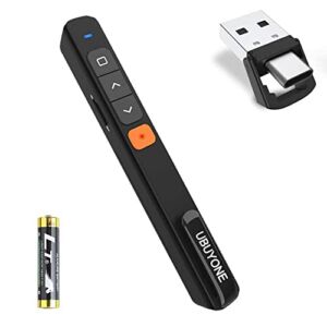 Presentation Clicker Type C/USB A 2 in 1 PowerPoint Remote Control Wireless Presenter with Hyperlink & Volume Control Receiver PPT Slide Clicker for Mac/Win/Computer/Laptop(Battery Include)