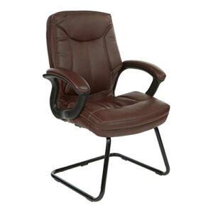 Office Star FL Series Faux Leather Padded Visitor’s Chair with Contrast Stitching and Padded Loop Arms, Chocolate