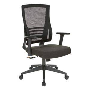 Office Star Mesh Back Office Chair with 2-to-1 Synchro Tilt Control and Adjustable Padded Arms, Linen Black Fabric with Black Frame