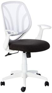 Office Star Padded Mesh Seat and Back Task Chair with Flip Arms and White Frame, Black