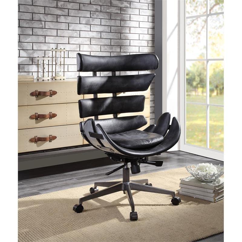 ACME Megan Executive Office Chair – – Vintage Black Top Grain Leather & Aluminum | The Storepaperoomates Retail Market - Fast Affordable Shopping