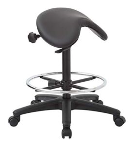 Office Star Drafting Backless Stool with Saddle Seat, Foot Ring, Adjustable Seat Angle and Pneumatic Height Adjustment, Dillon Black Faux Leather