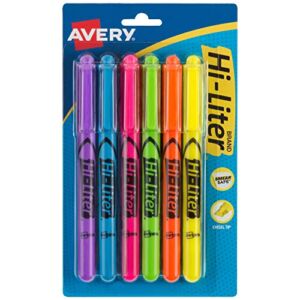 Avery Hi-Liter Pen-Style Highlighters, Smear Safe Ink, Chisel Tip, 6 Assorted Color Highlighters (23585)
