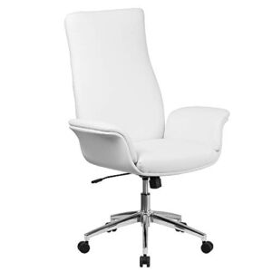 Flash Furniture High Back White LeatherSoft Executive Swivel Office Chair with Flared Arms