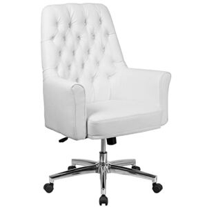 Flash Furniture Mid-Back Traditional Tufted White LeatherSoft Executive Swivel Office Chair with Arms