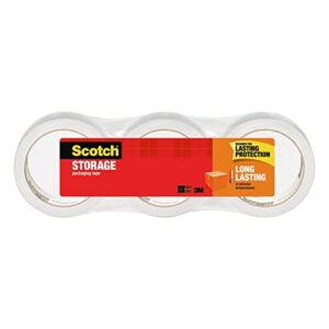 Scotch Long Lasting Storage Packaging Tape, 1.88″ x 38.2 yd, Designed for Storage and Packing, Stays Sealed in Weather Extremes, 3″ Core, Clear, 3 Rolls (3650S-3)