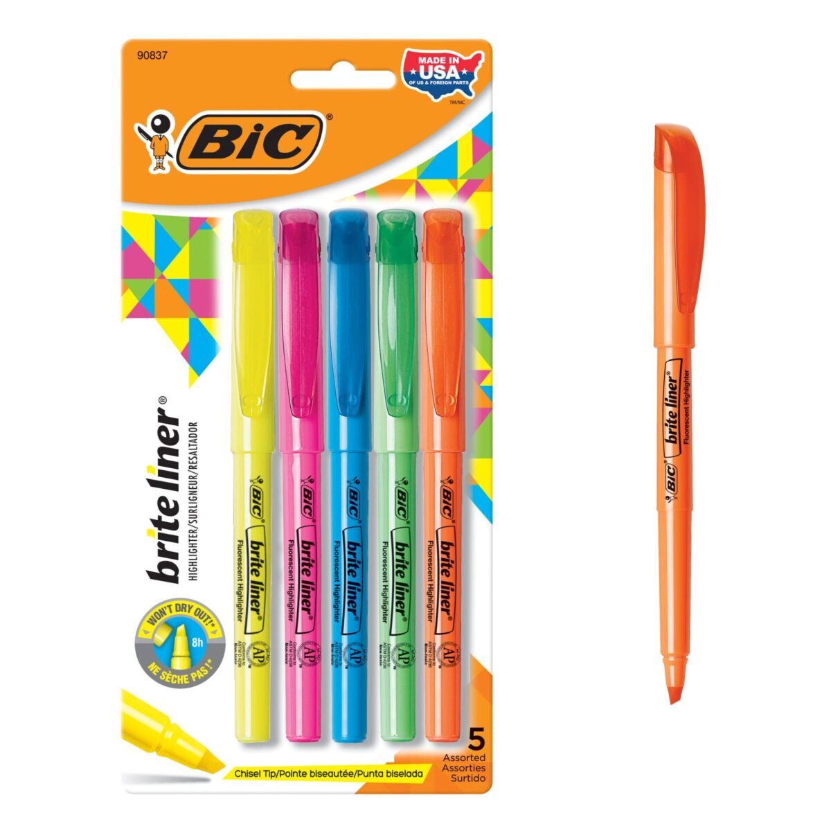 BIC Brite Liner Highlighter, Assorted Colors, 5-Count, Chisel Tip for Broad Highlighting or Fine Underlining | The Storepaperoomates Retail Market - Fast Affordable Shopping