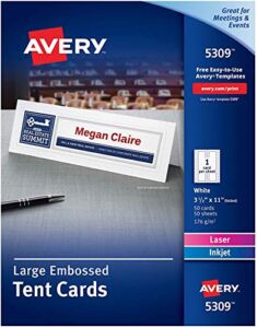 Avery Printable Large Tent Cards, Laser & Inkjet Printers, 50 Cards, 3.5 x 11 (5309)